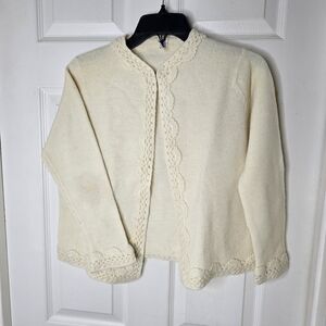 Vintage‎ cream virgin wool cardigan lace detail womens